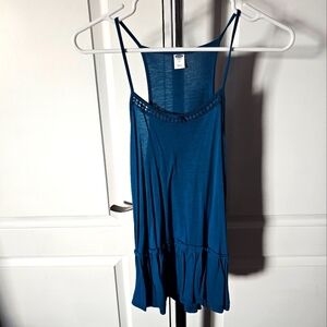 Blue Sleeveless Top with Ruffle Hem